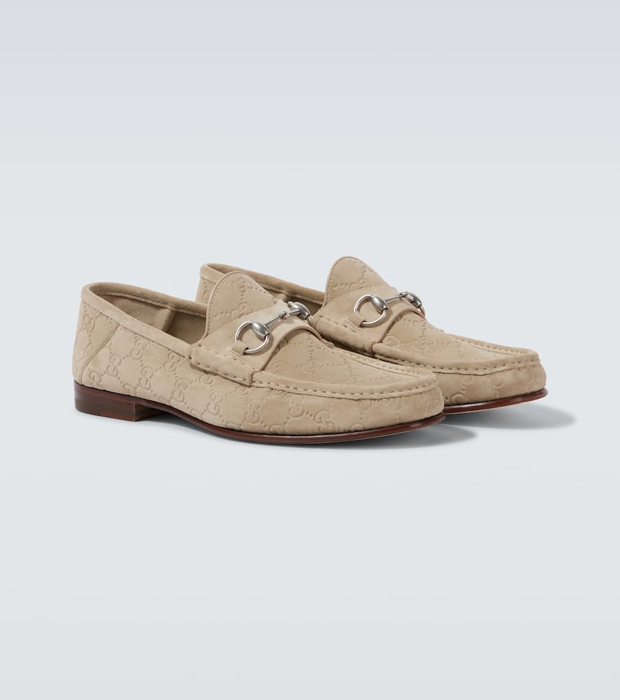 Gucci Horsebit 1953 Gg Debossed Suede Loafers In Oat/oat/oat