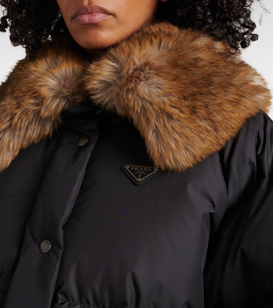 Prada Faux Fur-trimmed Down Jacket In Black