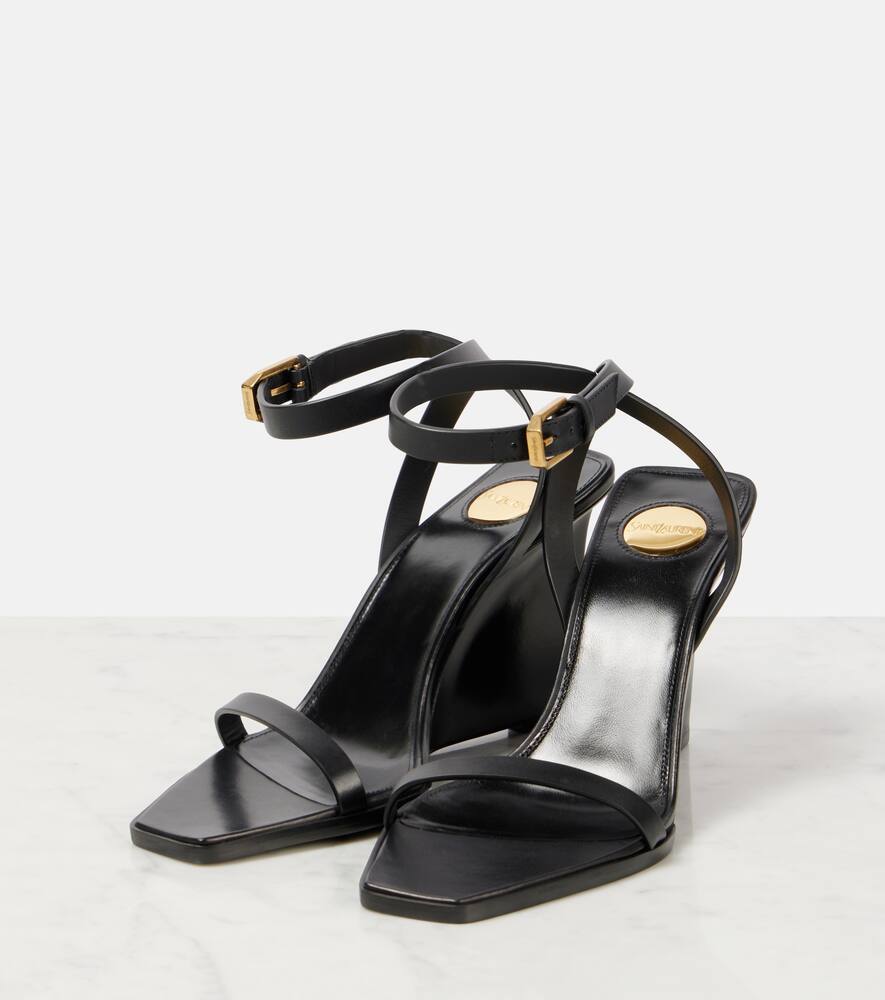 Saint Laurent 90 Leather Wedge Sandals In Black