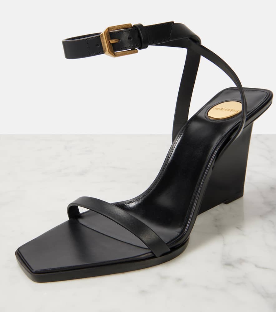 Saint Laurent 90 Leather Wedge Sandals In Black