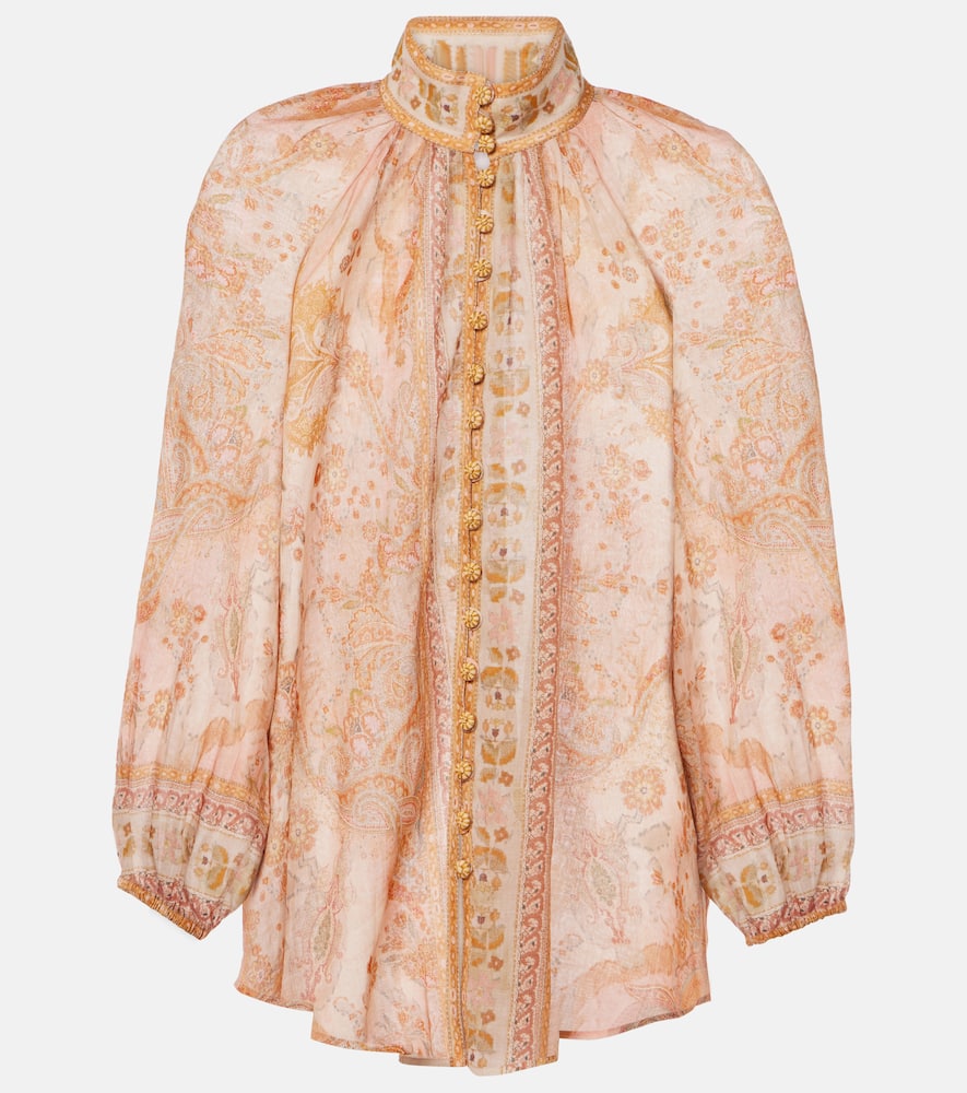 Zimmermann Cream And Pink High Neck Paisley Blouse In Pink