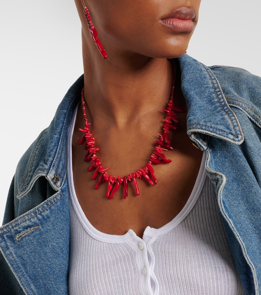 Isabel Marant Jolana Gold-tone Jasper And Bone Necklace In Red