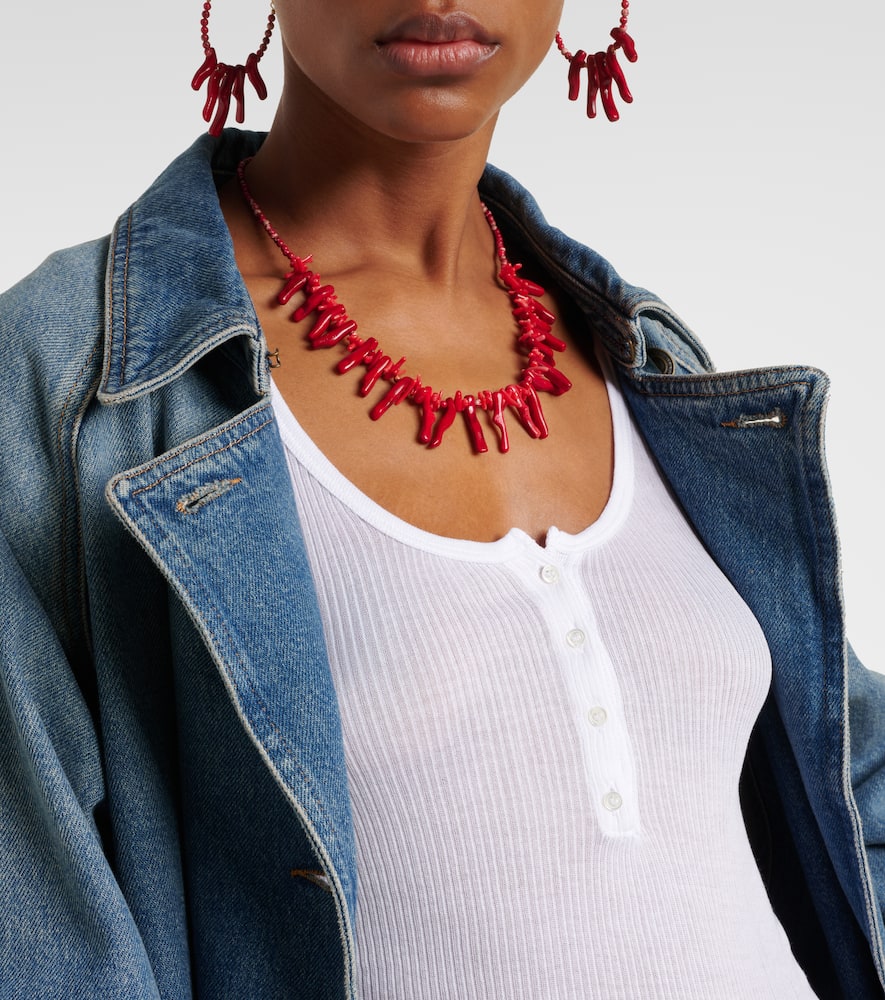 Isabel Marant Jolana Gold-tone Jasper And Bone Necklace In Red