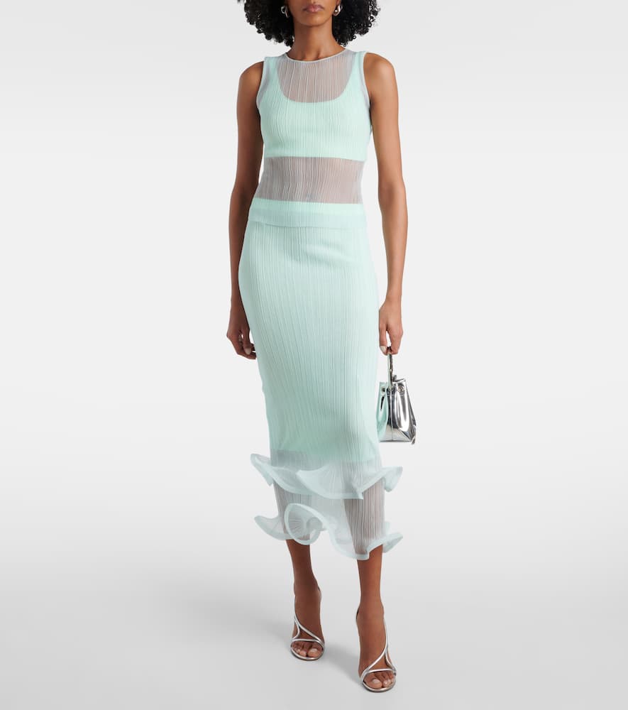Simkhai Kelso Knit Semi-sheer Midi Skirt In Blue