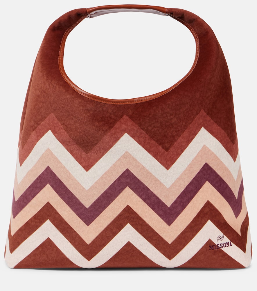 Missoni Zigzag Large Leather Tote Bag In Brown