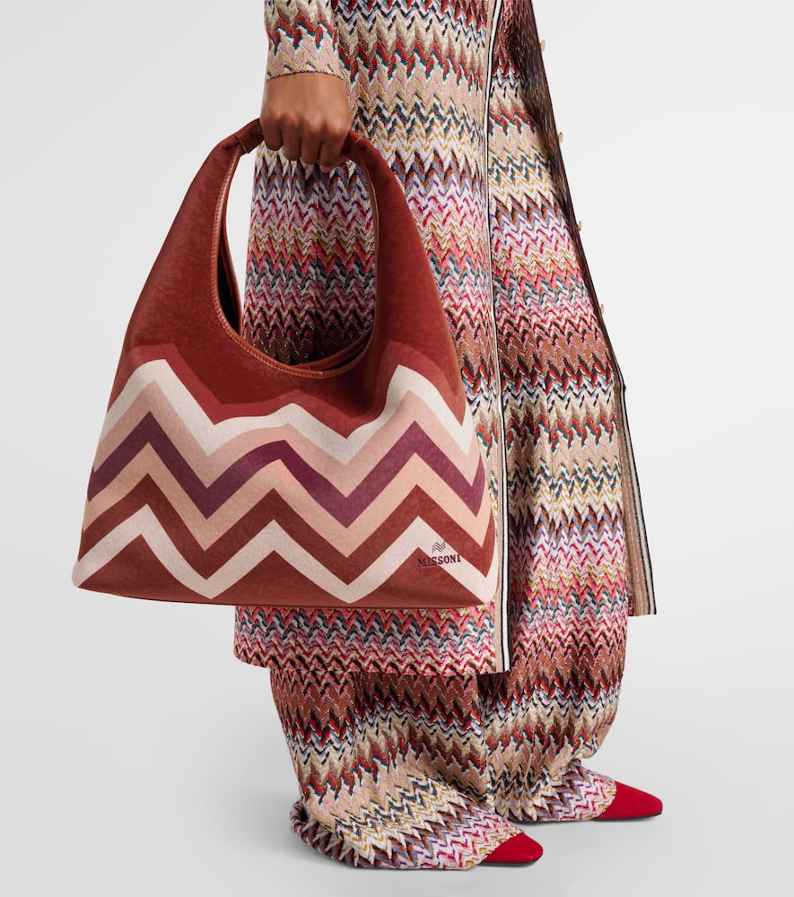 Missoni Zigzag Large Leather Tote Bag In Brown