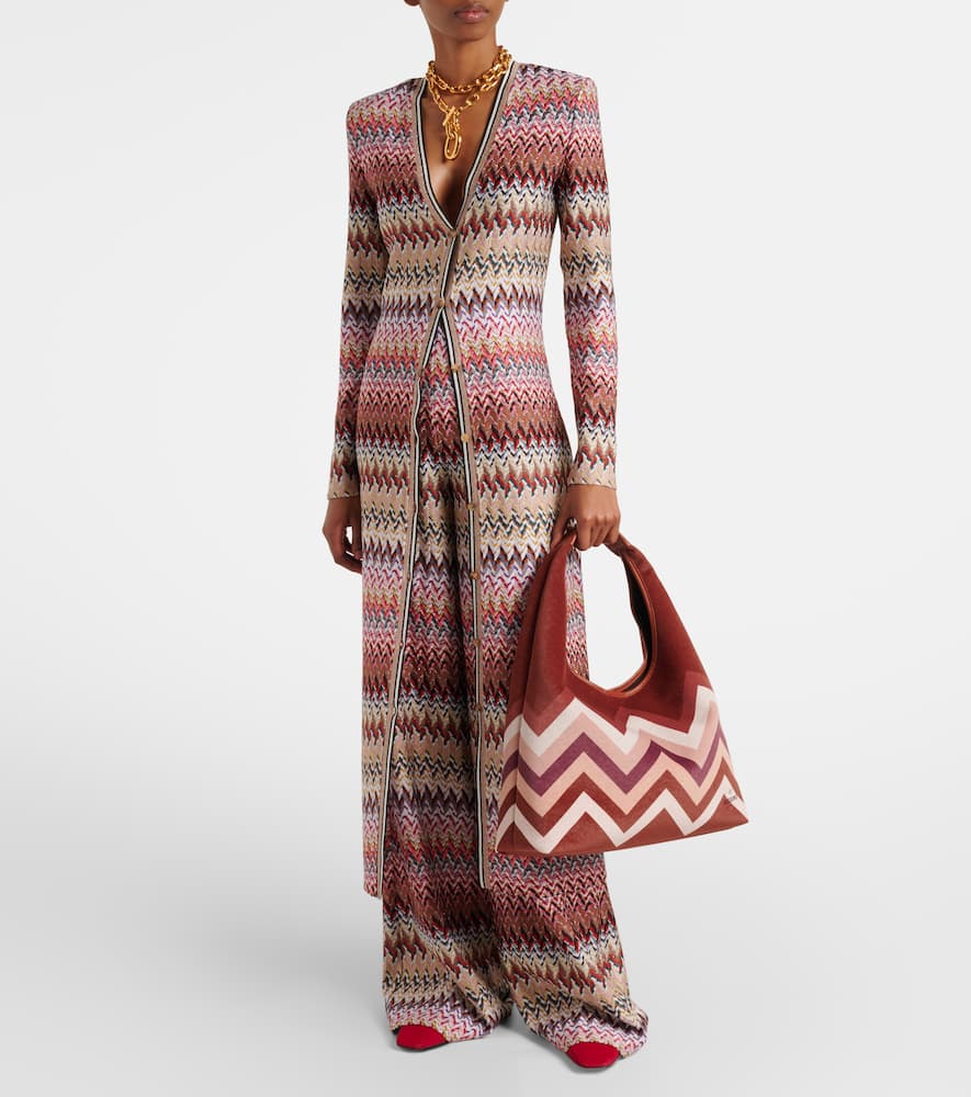 Missoni Zigzag Large Leather Tote Bag In Brown