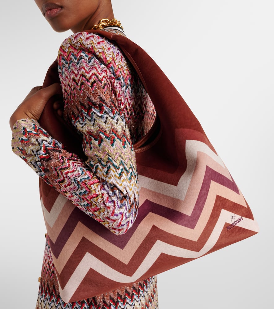Missoni Zigzag Large Leather Tote Bag In Brown