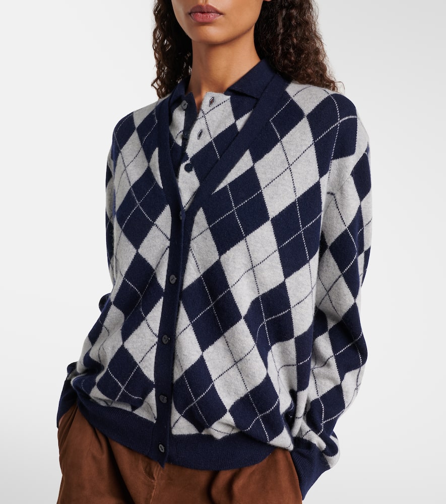 Lisa Yang Raelyn Argyle Cashmere Cardigan In Blue