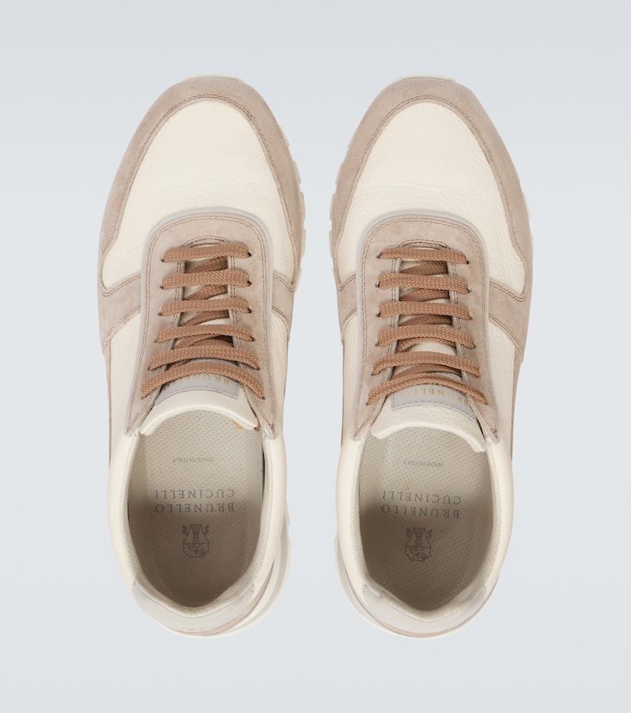 Suede-Trimmed Leather Sneakers