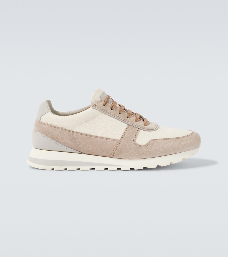 Suede-Trimmed Leather Sneakers