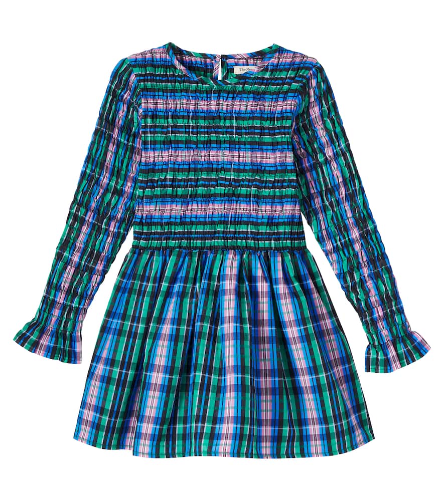The New Society Lidia Plaid Shirred Dress In Multi