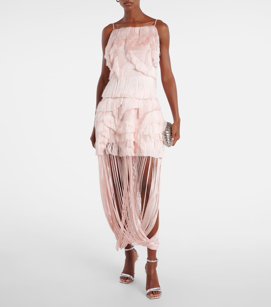 Xu Zhi Fringed Midi Skirt In Pink
