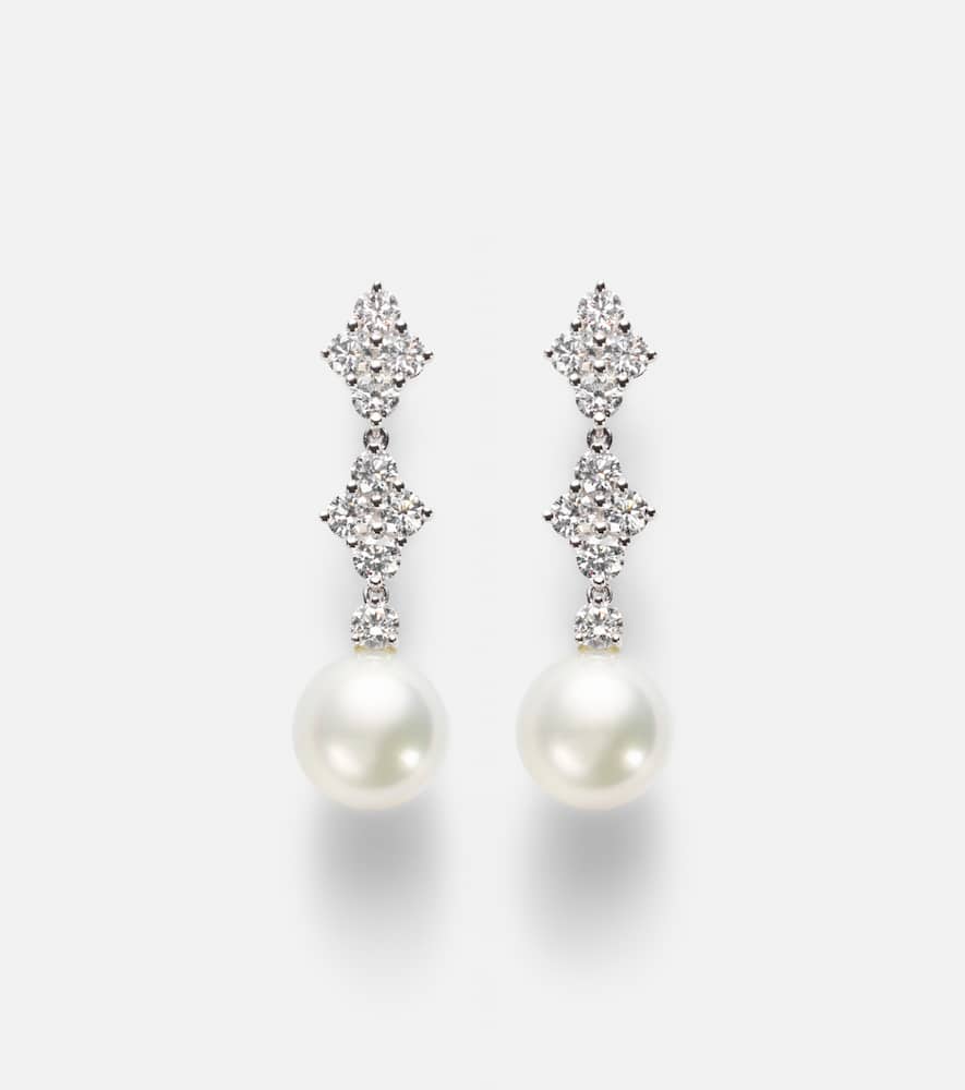 Mikimoto 18kt White Gold Drop Earrings With Pearls And Diamonds