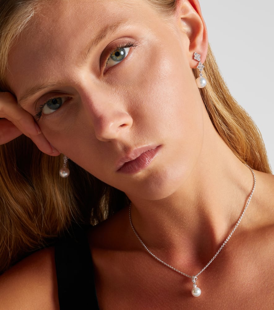 Mikimoto 18kt White Gold Drop Earrings With Pearls And Diamonds In Silver