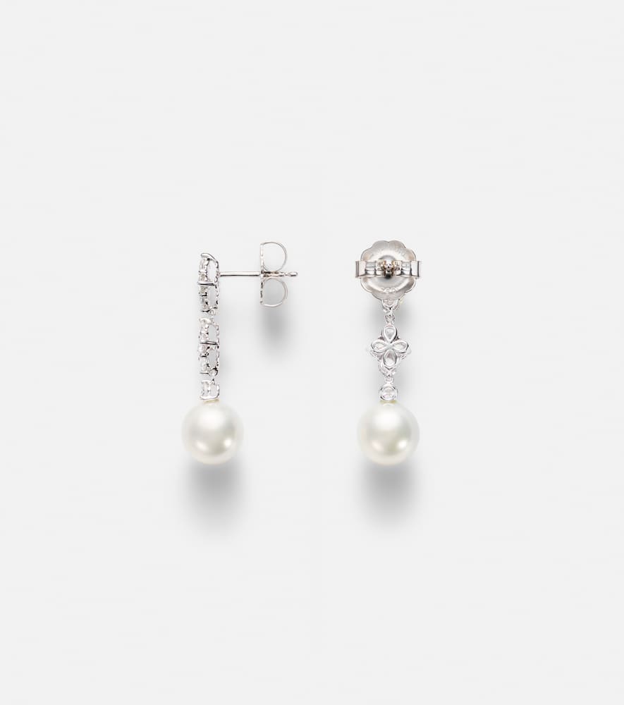 Mikimoto 18kt White Gold Drop Earrings With Pearls And Diamonds In Silver