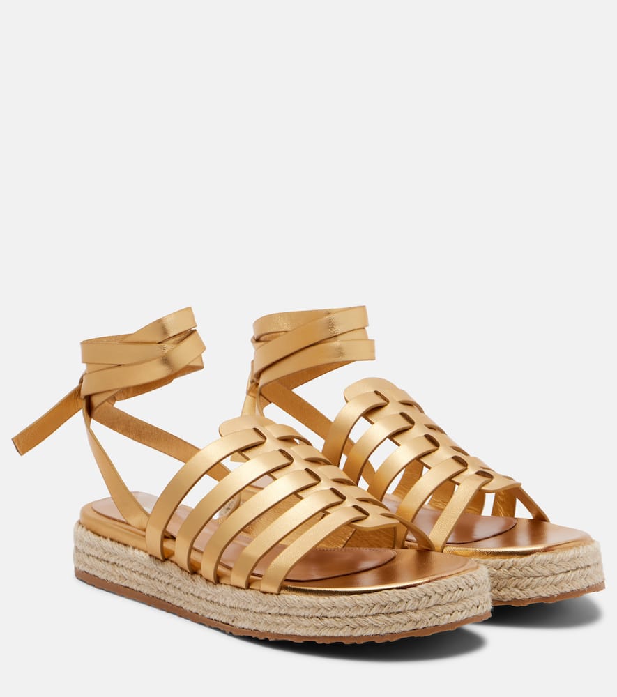 Espadrille-Sandalen aus Metallic-Leder