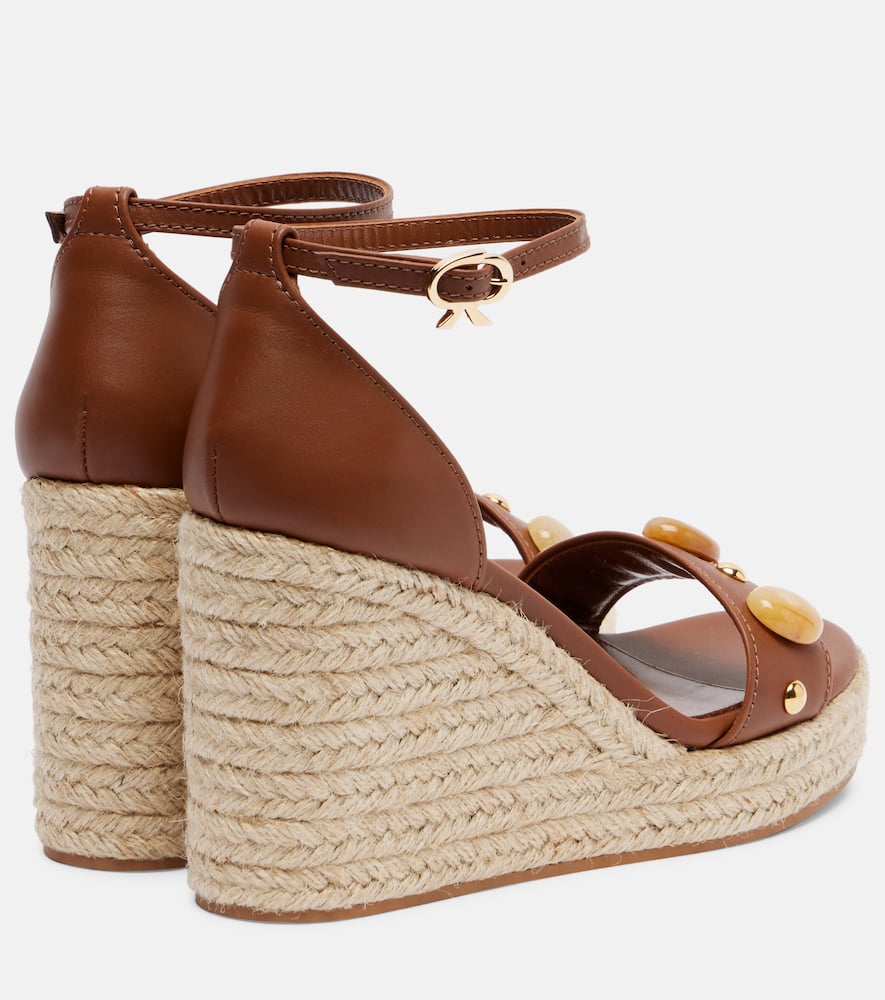 Gianvito Rossi Embellished Leather Espadrille Wedges In Brown