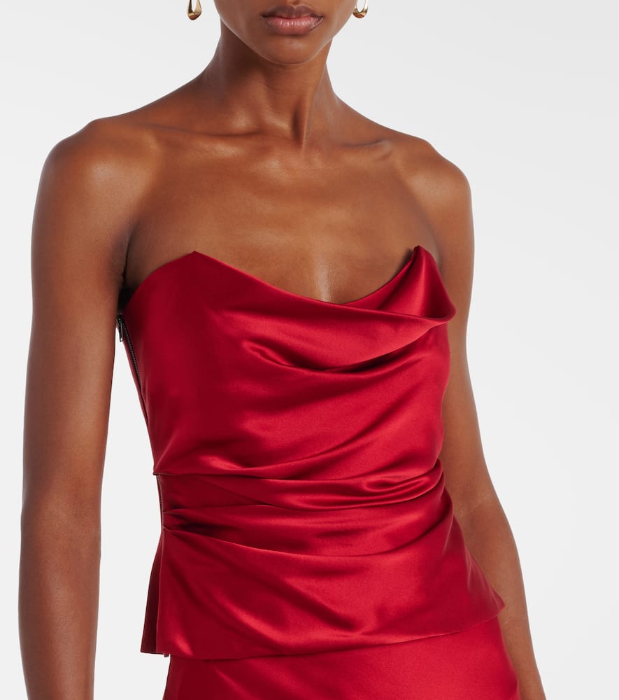 The Sei Draped Silk Charmeuse Bustier In Red