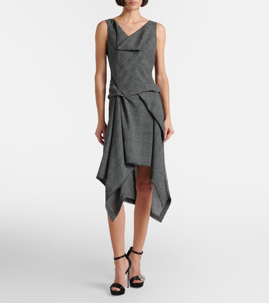 Alexander Mcqueen Wool Midi Dress In Gray