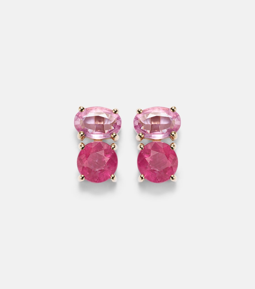 Stone and Strand 14kt gold earrings with rubies and pink sapphires