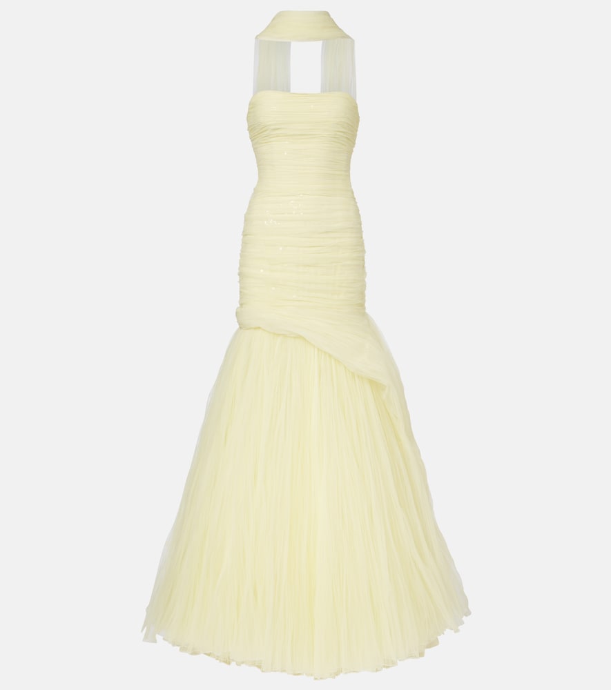 Marmar Halim Tulle Bustier Gown In Yellow