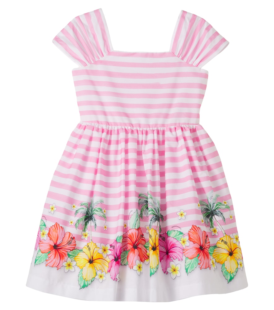 Monnalisa Pink Floral Striped Tulle-Trimmed Cotton Dress Y Size 10 - Mytheresa