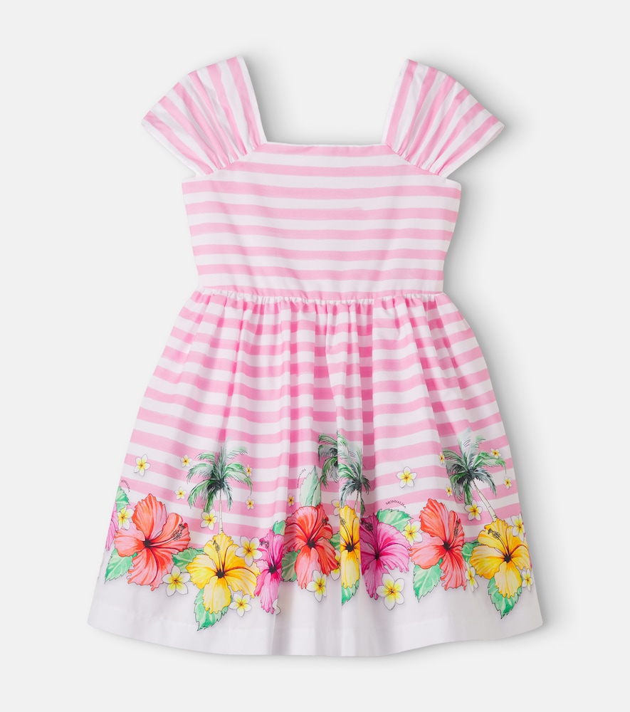 Monnalisa Pink Floral Striped Tulle-Trimmed Cotton Dress Y Size 5 - Mytheresa
