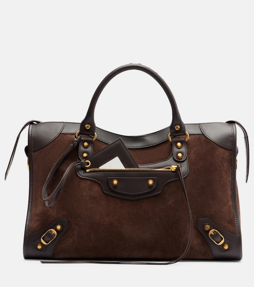 Balenciaga Le City Medium leather-trimmed suede tote bag