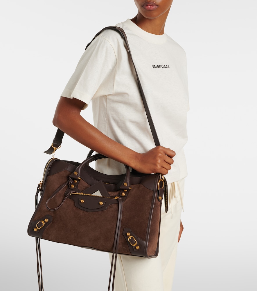 Balenciaga Le City Medium leather-trimmed suede tote bag
