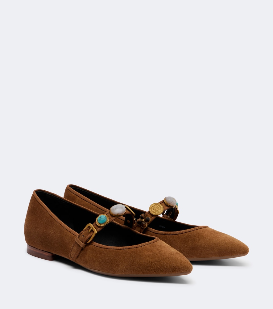 Verzierte Mary-Jane-Ballerinas aus Veloursleder