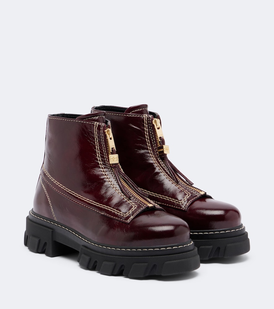 Ganni Anna Ankle Boots In Burgundy
