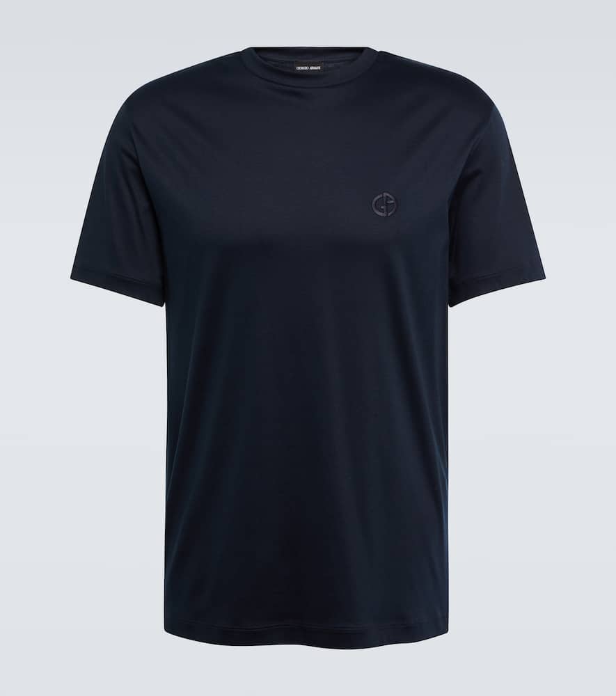 Giorgio Armani Wool Jersey Crew-neck T-shirt With A Striped Motif In Blue