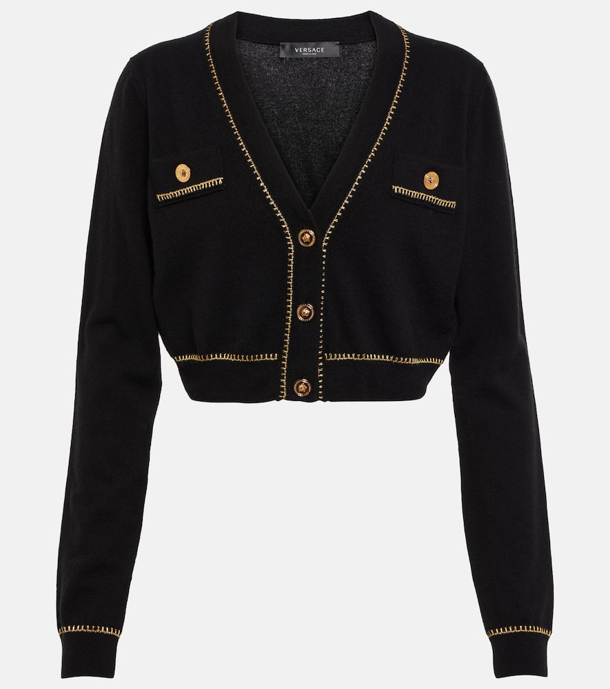 Shop Versace Medusa Cropped Cardigan In Black