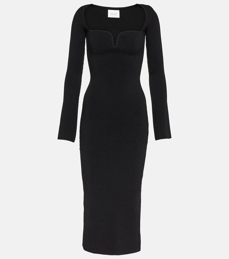 Shop Galvan Gaia Ribbed-knit Midi Dress In Black