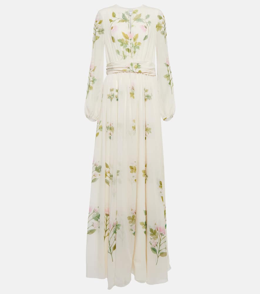Giambattista Valli Floral-print Belted Maxi Dress In Ivory/multi