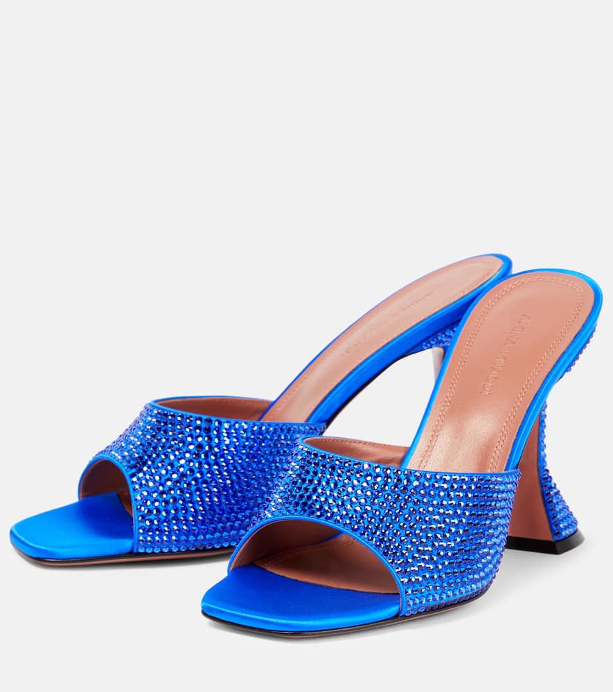 Amina Muaddi Lupita Embellished Satin Mules In Electric Blue