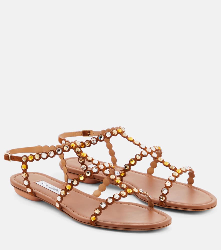 Aquazzura Tequila Embellished Sandals In Cognac ModeSens