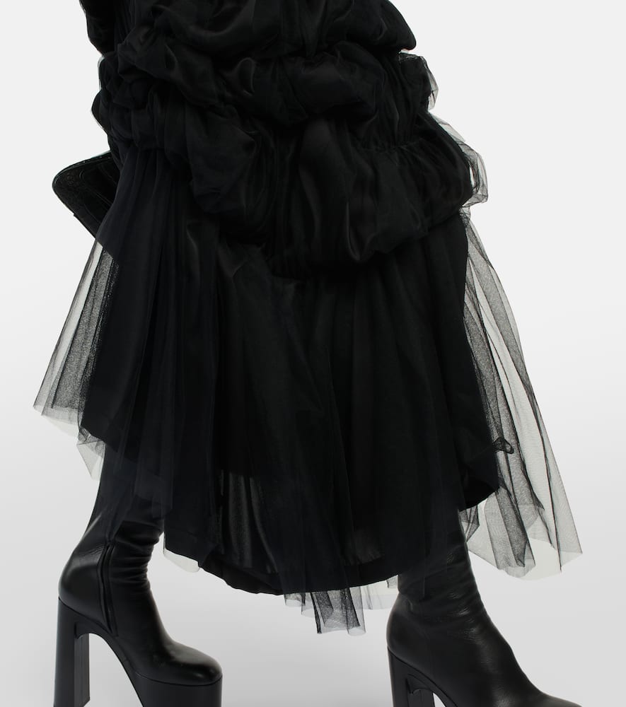 Noir Kei Ninomiya x Comme des GarÃ§ons satin tulle tiered pleated midi skirt