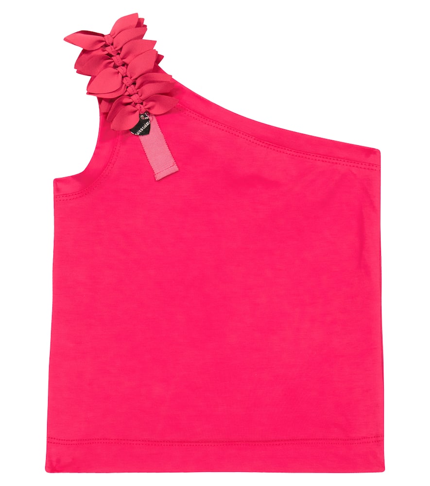 Monnalisa Kids' Bow-embellished Cotton-blend Tank Top In Rosa Peach