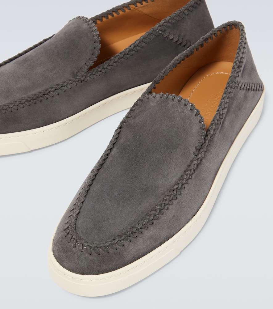 Shop Giorgio Armani Suede Loafers In Grey