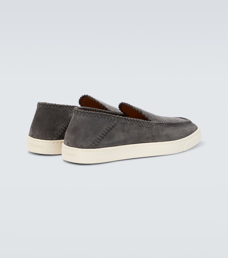 Shop Giorgio Armani Suede Loafers In Grey