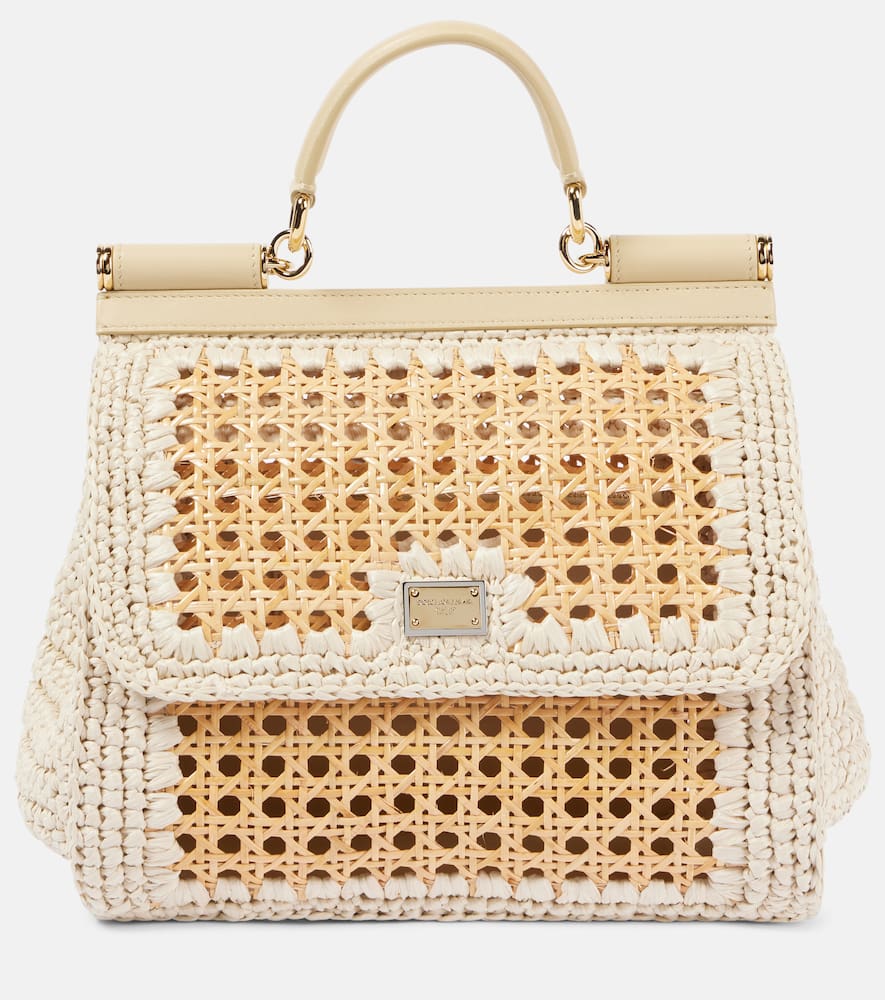 Dolce & Gabbana Sicily Medium leather-trimmed crochet tote bag