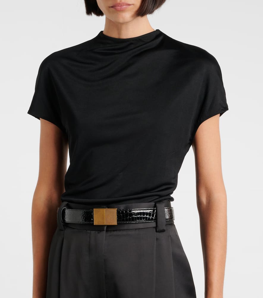 Khaite Elio Croc-effect Leather Belt In Black