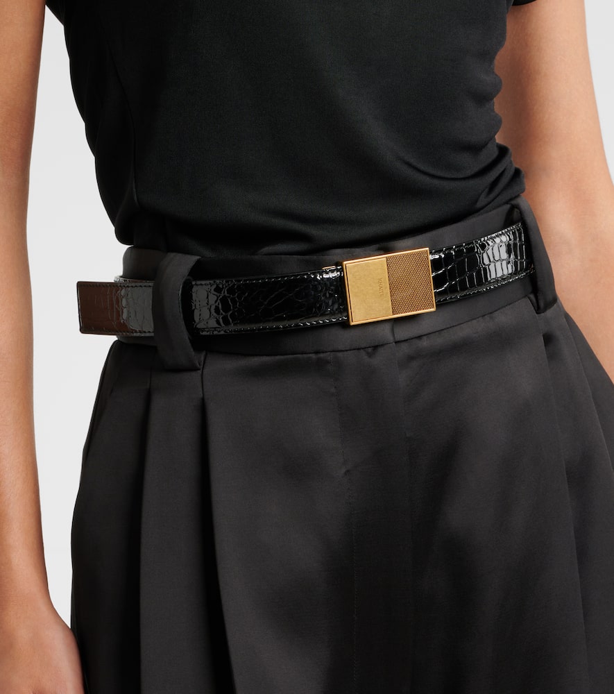 Khaite Elio Croc-effect Leather Belt In Black