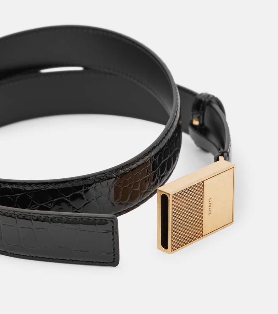 Khaite Elio Croc-effect Leather Belt In Black