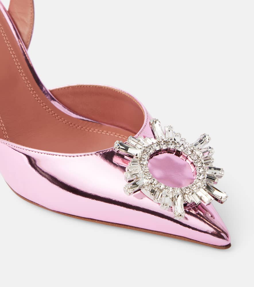 Amina Muaddi Begum Sling 70 Mirrored Leather Slingback Pumps In Rose/white