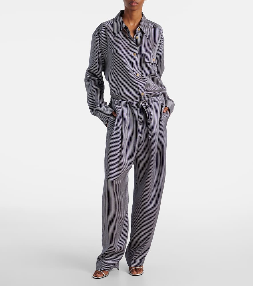 Khaite Trenton Stripe Drawstring Pants In Blau