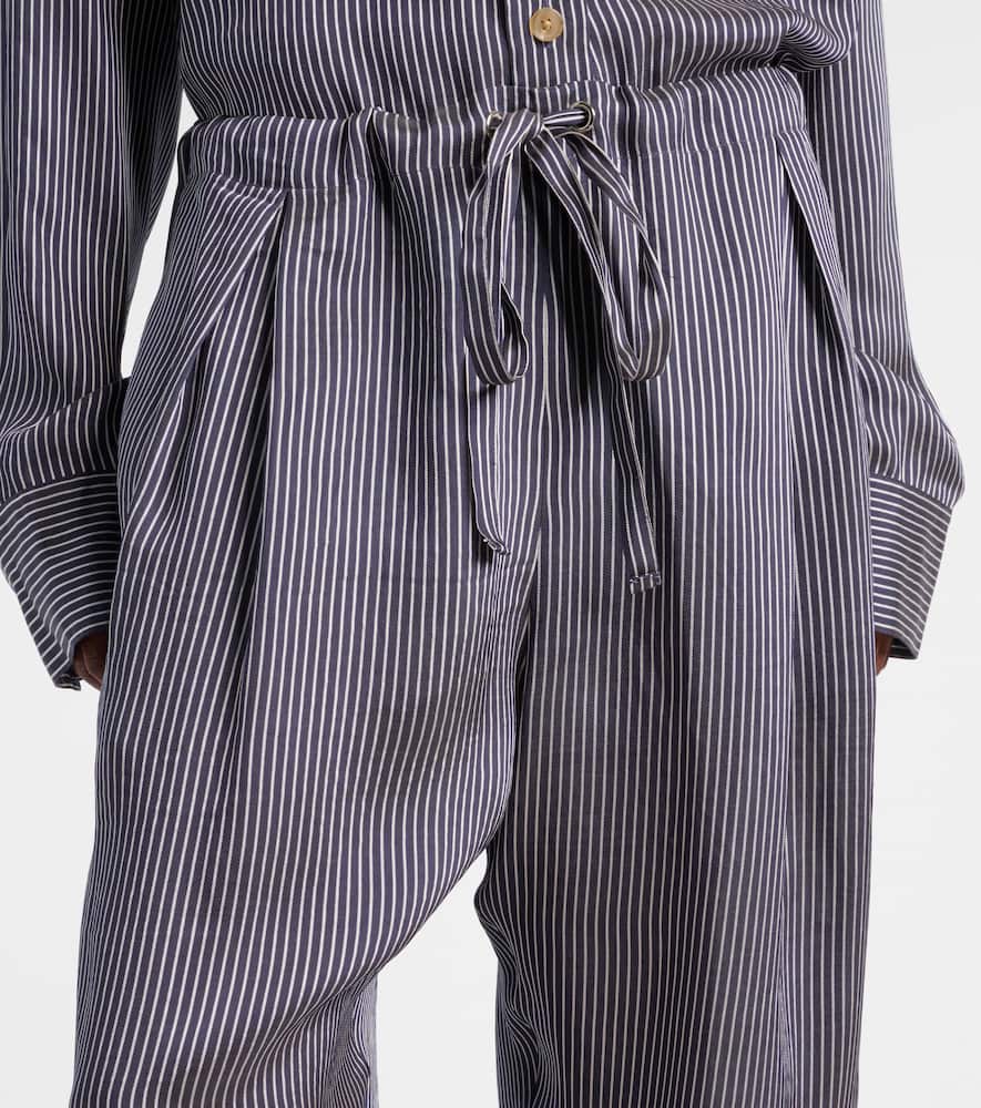 Khaite Trenton Stripe Drawstring Pants In Blau