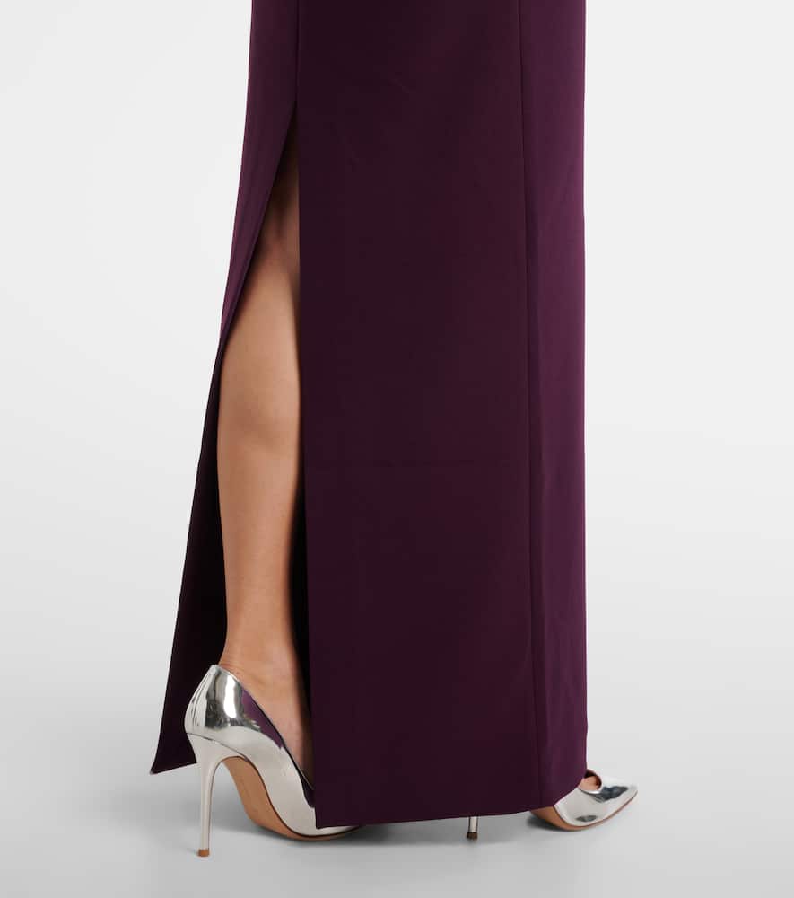 Solace London Arla Off-shoulder Twill And Crêpe Gown In Burgundy